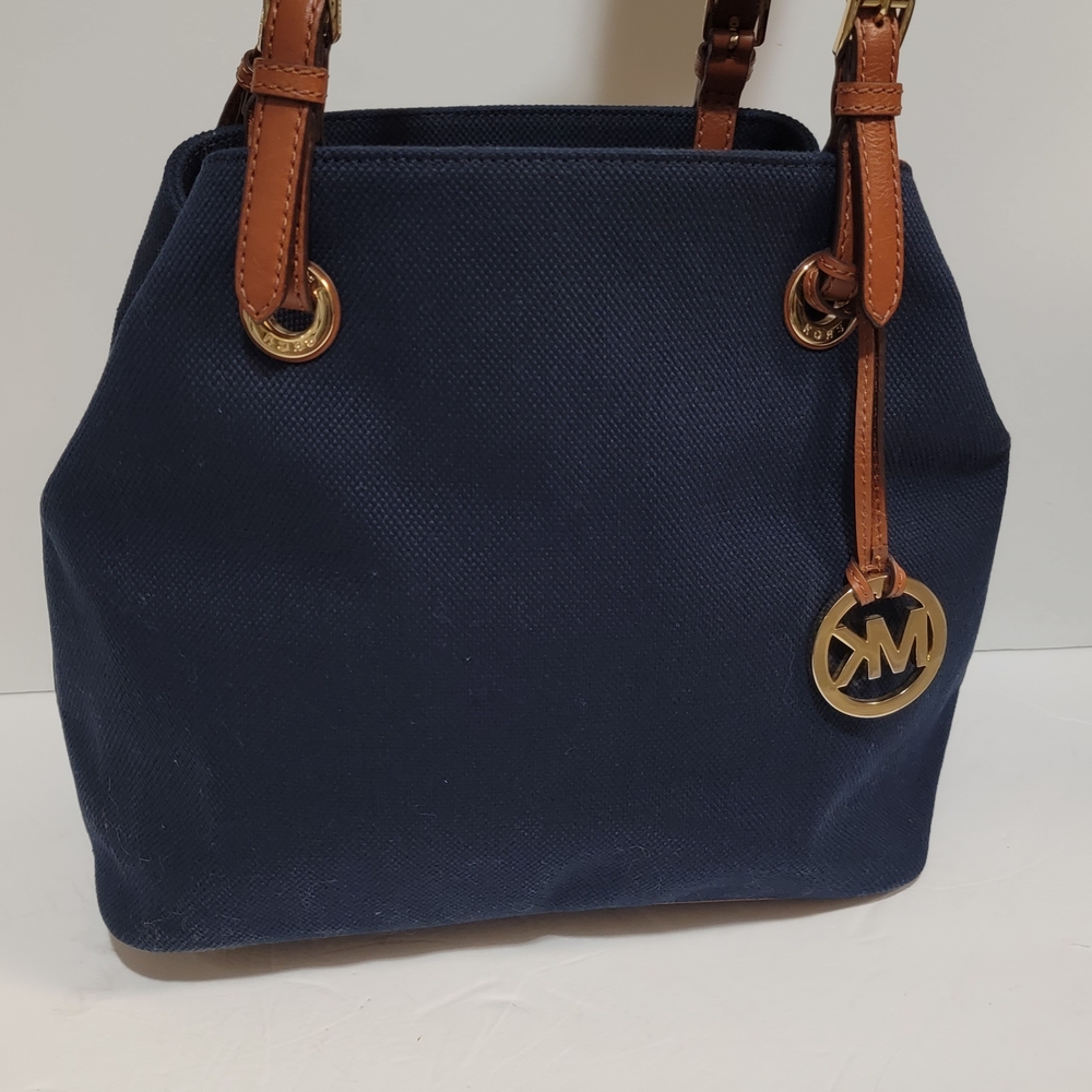 Michael Kors Navy Shoulder Bag with Brown Straps, New